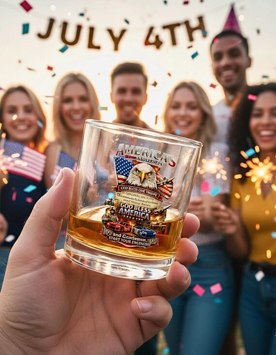 Patriotic Eagle 250th Whiskey Glass, God Bless America 10oz Rocks Barware additional view 4
