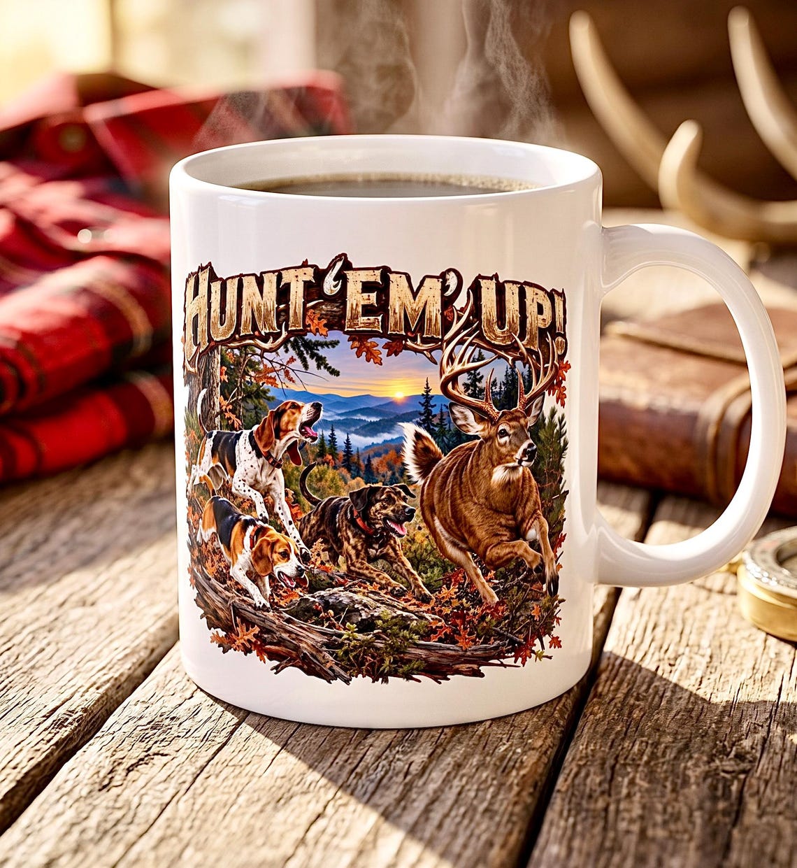 Hunt 'Em Up Whitetail Deer Dog Hunting Mug product photo