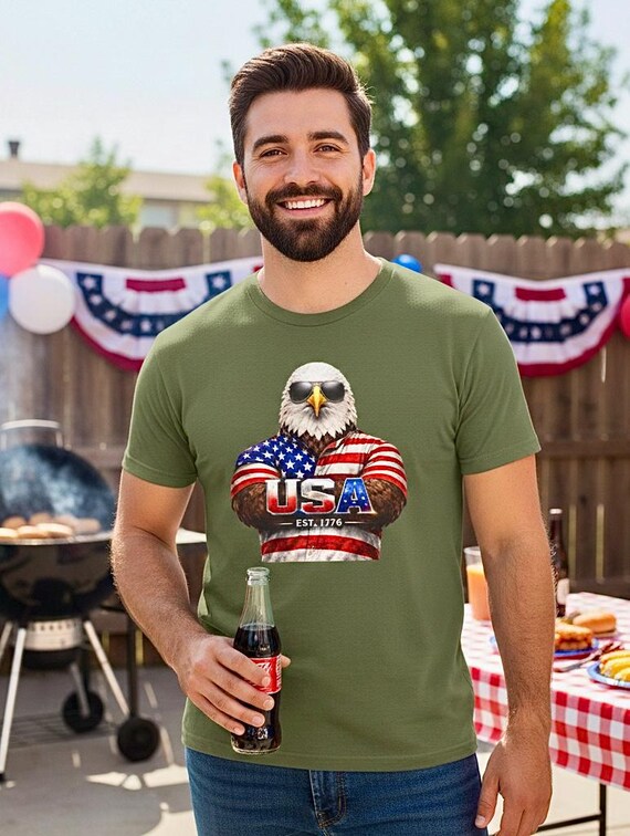 Patriotic Bald Eagle USA 250th Shirt, Est 1776 American Flag Graphic Tee additional view 5