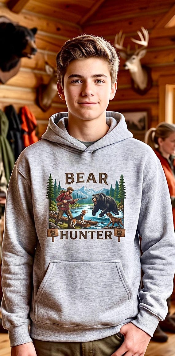 Youth Bear Hunter Hoodie, Kids Hunting Sweatshirt additional view 3