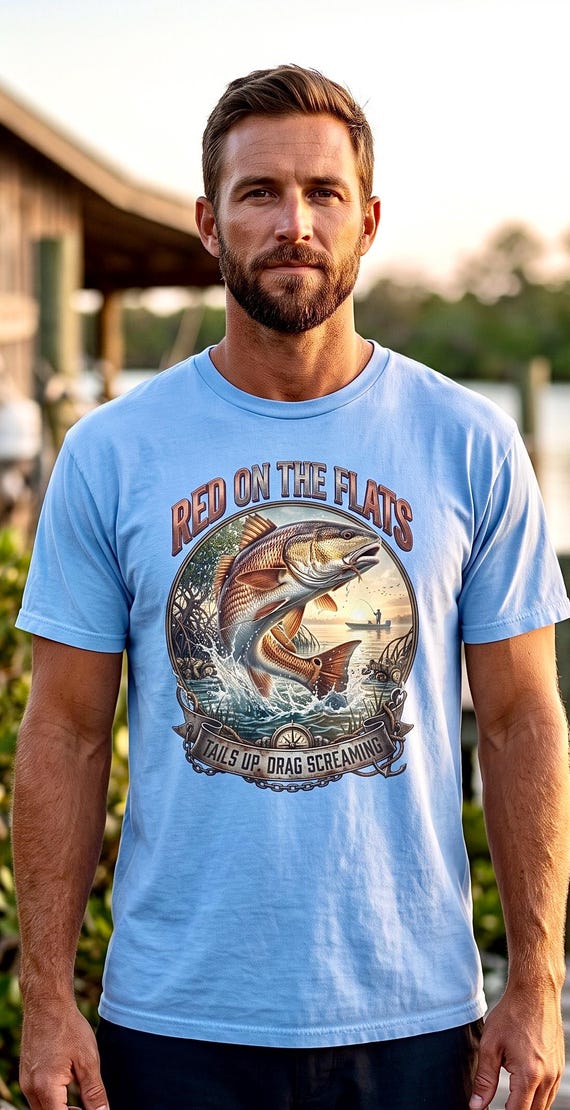 Red On The Flats Redfish Fishing Tee inshore saltwater angler shirt additional view 9