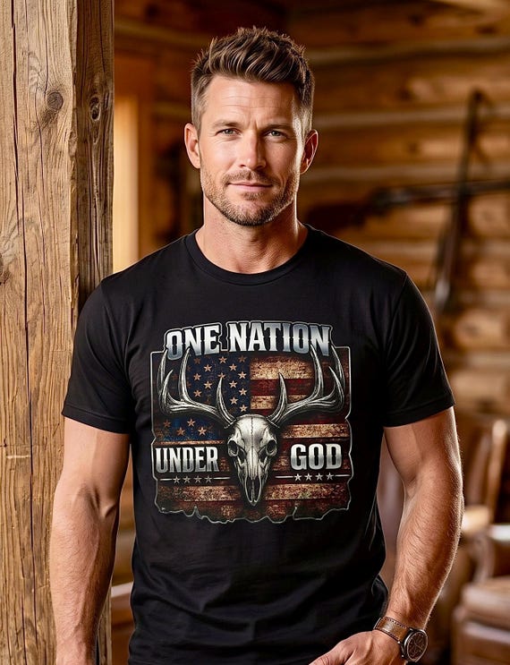 Whitetail American Flag One Nation Under God Shirt additional view 4