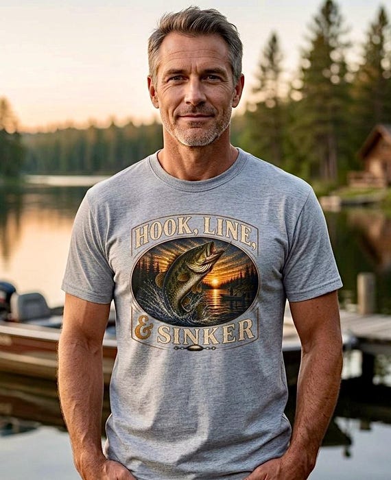 Largemouth Bass Fishing Graphic TShirt, Hook Line and Sinker Shirt additional view 8