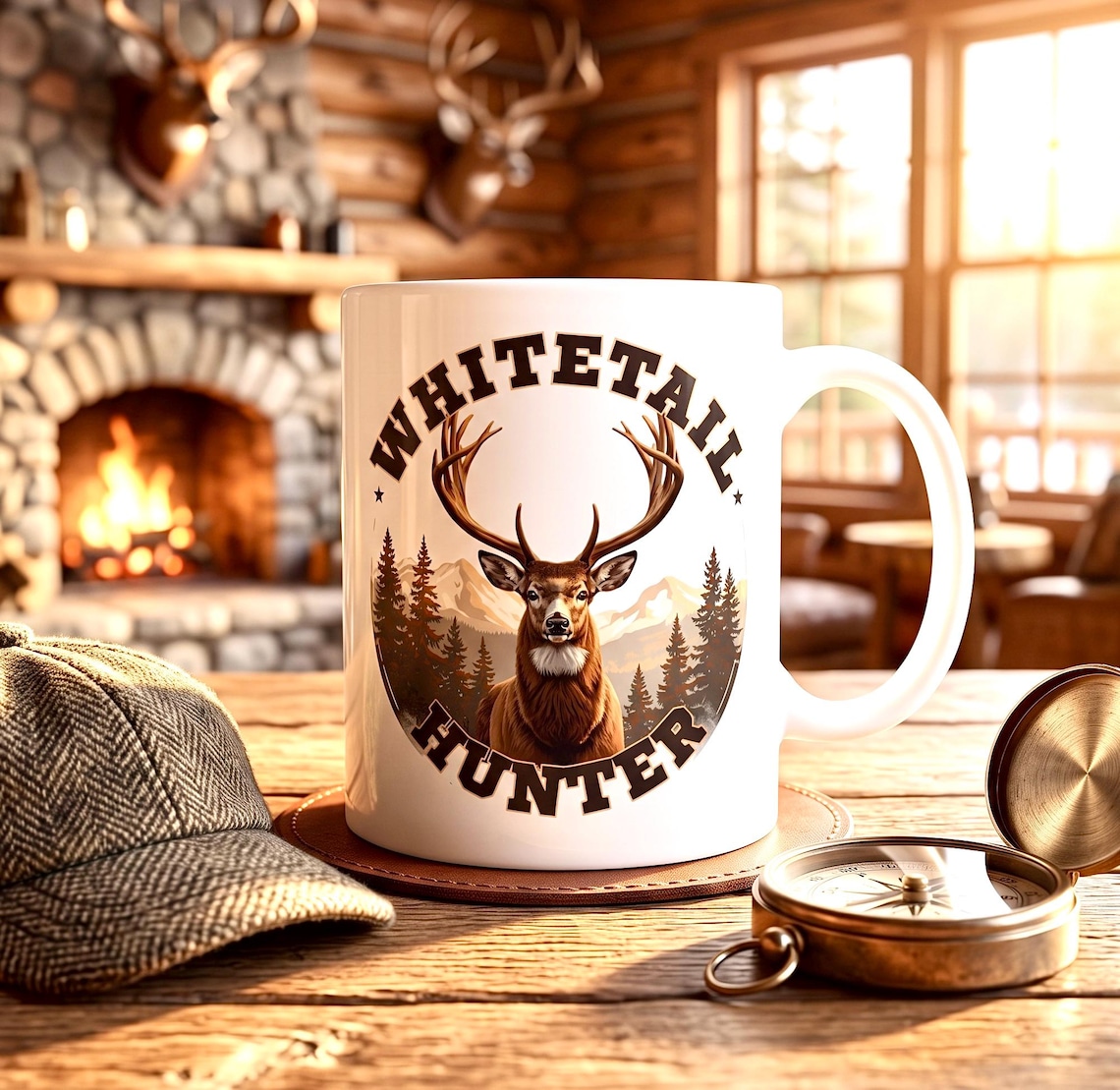 Whitetail Deer Hunter Mug, Deer Hunter Coffee Cup product photo