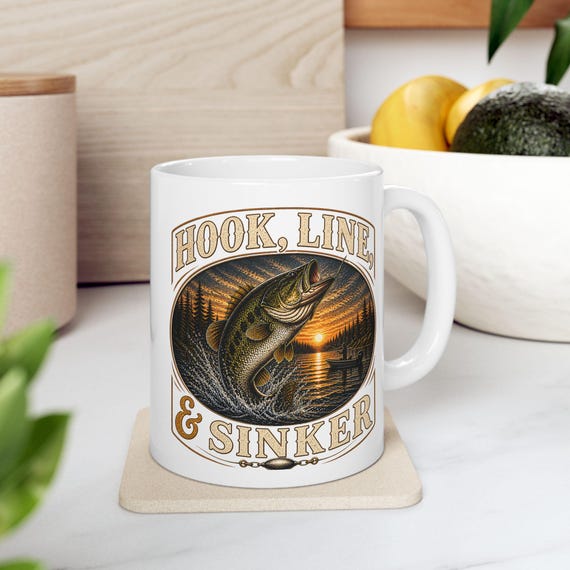 Trophy Bass Fishing Mug, Hook Line and Sinker Lake Sunset Coffee Cup, Bass Fisherman Gift for Dad Mom, Fishing Birthday Christmas Gift additional view 3