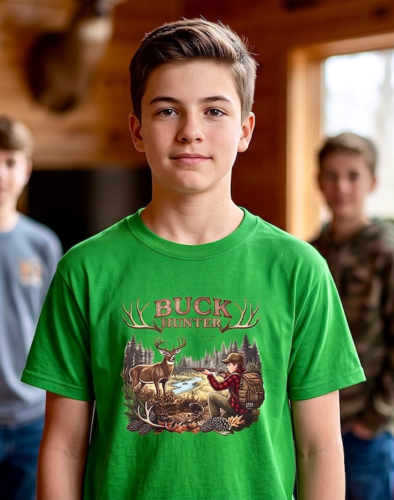 Youth Buck Hunter Shirt, Kids Deer Hunting Graphic Tee additional view 7