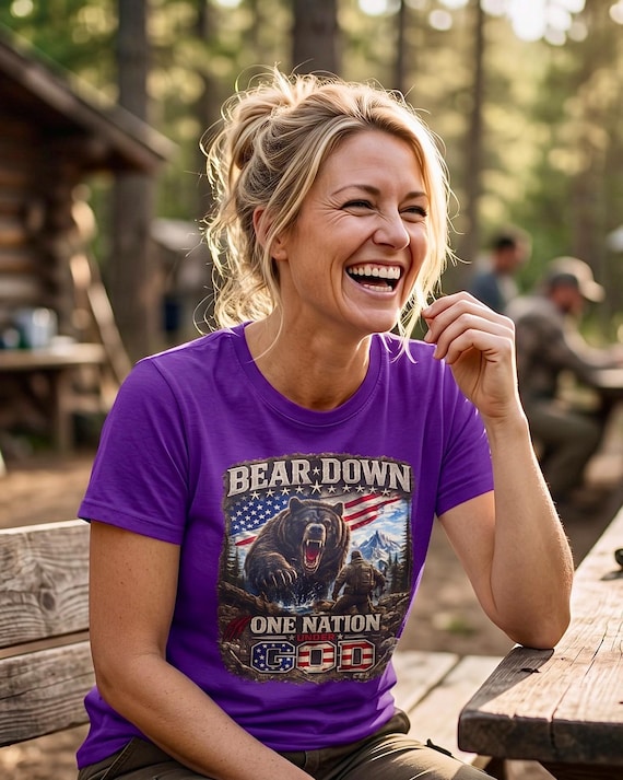 Bear Down One Nation Under God Shirt, Patriotic Bear Hunting Tee additional view 9