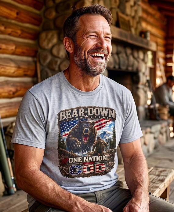 Bear Down One Nation Under God Shirt, Patriotic Bear Hunting Tee additional view 6