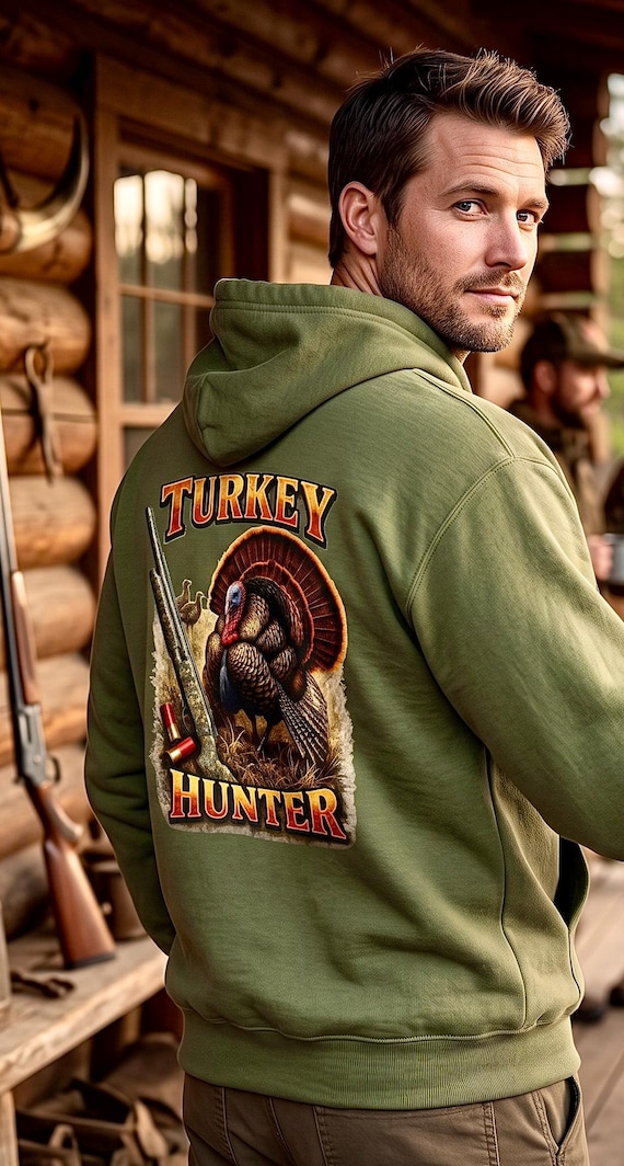 Turkey Hunter Hoodie, Wild Turkey Hunting Back Print Sweatshirt, Gobbler Hunter Gift for Dad Mom, Hunting Birthday Christmas Gift additional view 2
