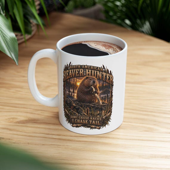 North American Beaver Hunter Mug chase tail funny hunting coffee cup additional view 3
