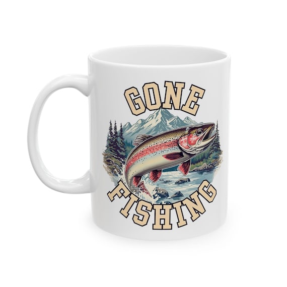 Gone Fishing Mug, Vintage Rainbow Trout Fly Fishing Coffee Cup additional view 9