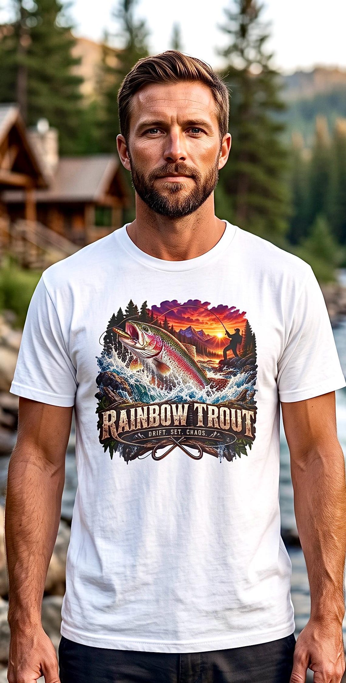 Rainbow Trout Drift Set Chaos Tee river trout fishing shirt product photo