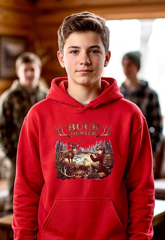Youth Buck Hunter Hoodie, Kids Deer Hunting Sweatshirt additional view 5