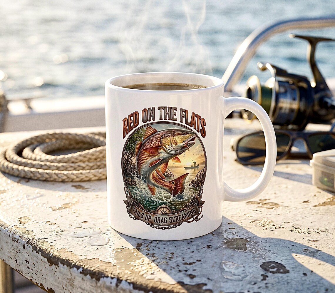 Redfish Red On The Flats Mug inshore saltwater angler coffee cup product photo