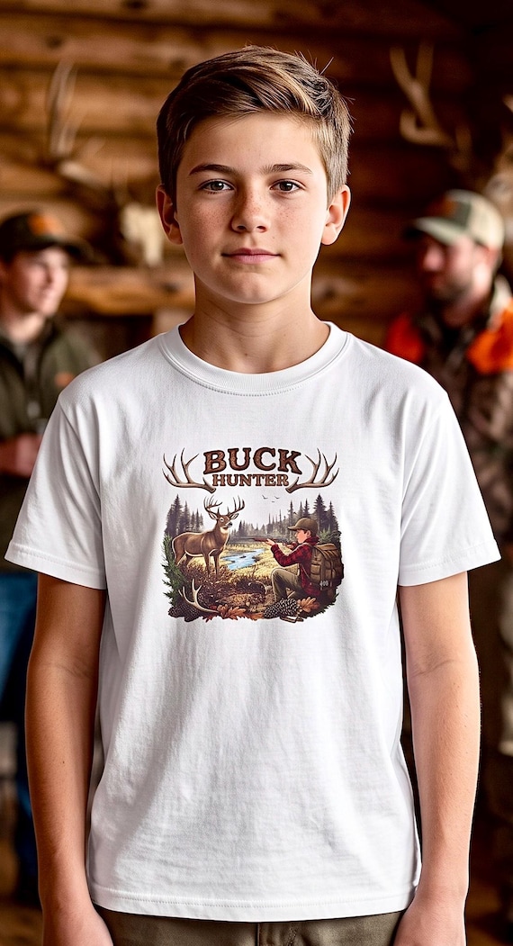 Youth Buck Hunter Shirt, Kids Deer Hunting Graphic Tee additional view 2