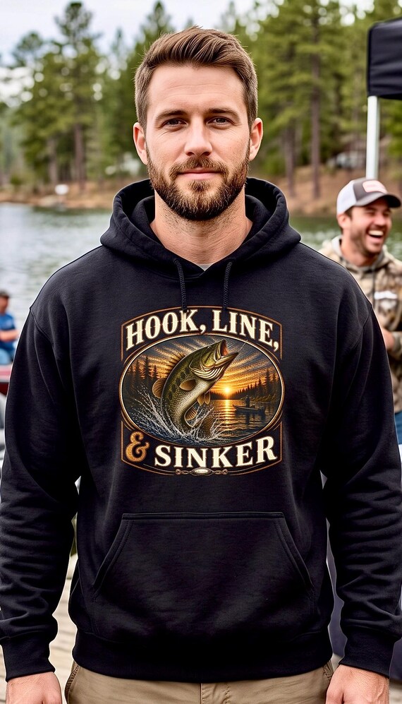 Bass Fishing Hoodie, Hook Line and Sinker Lake Sunset Sweatshirt, Trophy Bass Fisherman Gift for Dad Mom, Fishing Birthday Christmas Gift additional view 7