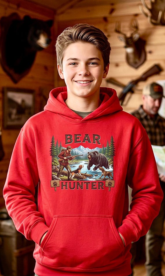 Youth Bear Hunter Hoodie, Kids Hunting Sweatshirt additional view 5