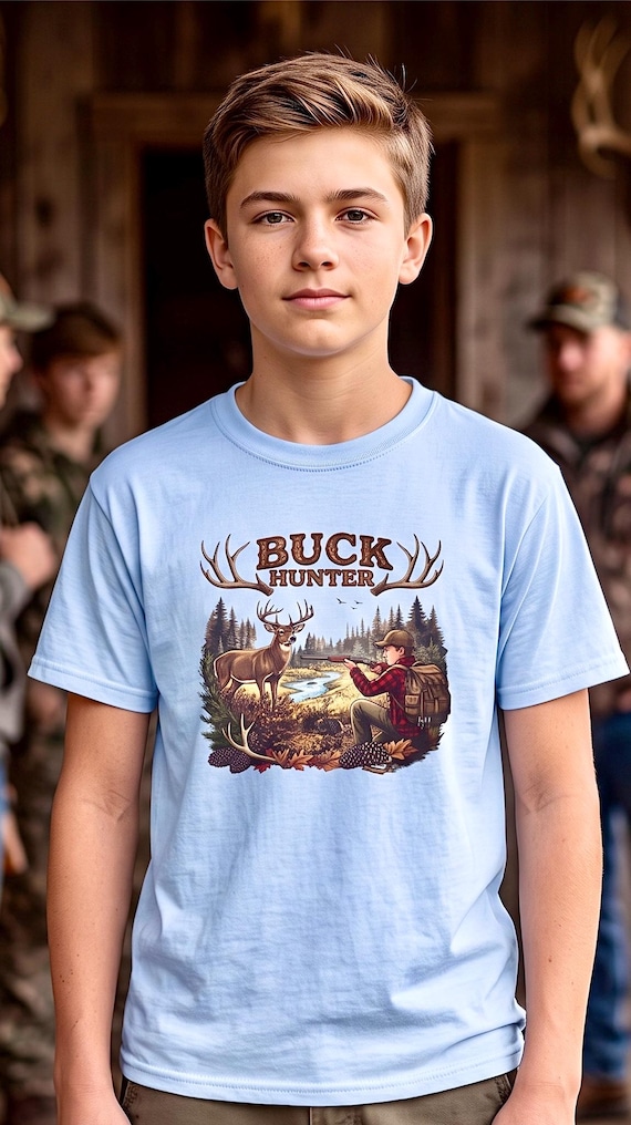 Youth Buck Hunter Shirt, Kids Deer Hunting Graphic Tee additional view 6
