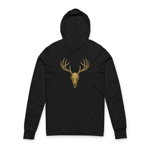 Whitetail Deer Skull Hoodie, Rustic Nature Graphic Long Sleeve Tee additional view 10