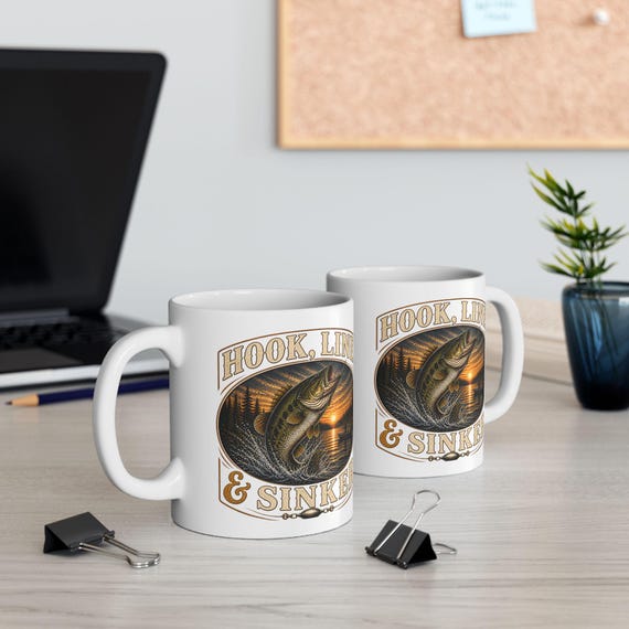 Trophy Bass Fishing Mug, Hook Line and Sinker Lake Sunset Coffee Cup, Bass Fisherman Gift for Dad Mom, Fishing Birthday Christmas Gift additional view 2
