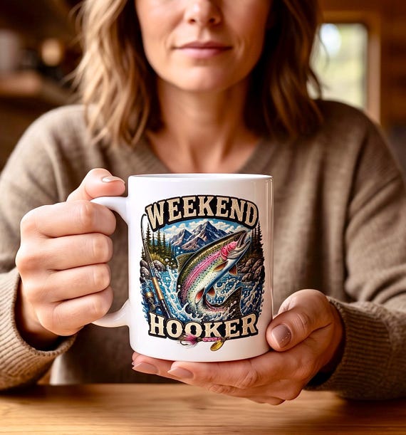 Funny Fishing Mug for Men, Rainbow Trout Fly Fishing Coffee Cup additional view 4