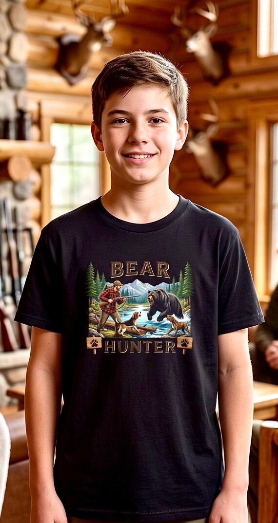 Youth Bear Hunter Shirt, Kids Hunting Graphic Tee additional view 4