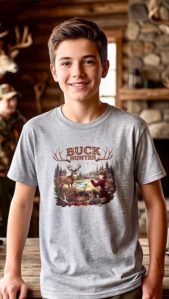 Youth Buck Hunter Shirt, Kids Deer Hunting Graphic Tee additional view 3