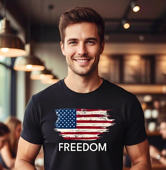 Freedom American Flag Shirt, Distressed Patriotic Tee, 4th of July Gift additional view 3