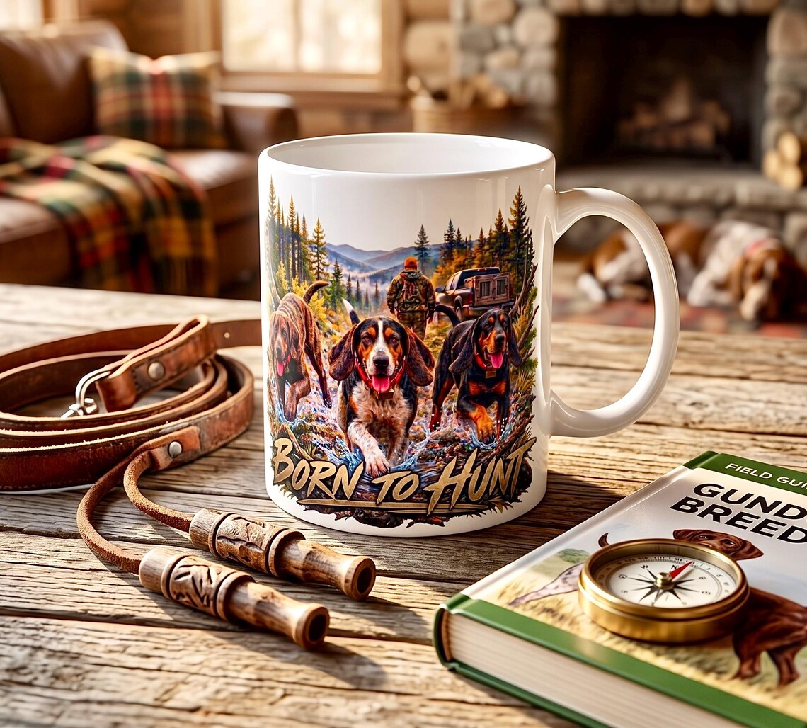 Born to Hunt Mug with hound hunting scene product photo