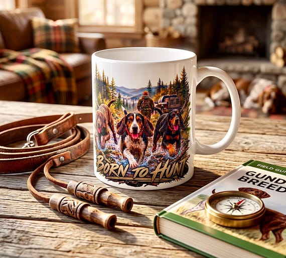 Born to Hunt Mug with hound hunting scene product photo