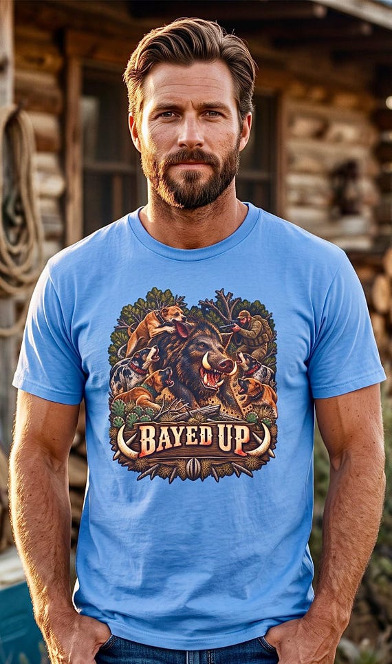 Bayed Up Hog Hunting Tee wild boar catch dog additional view 6
