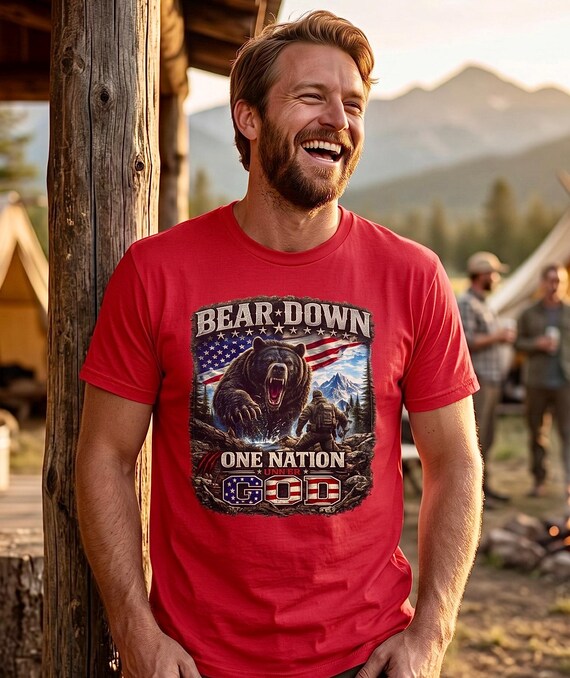 Bear Down One Nation Under God Shirt, Patriotic Bear Hunting Tee additional view 8