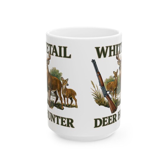 Whitetail Deer Hunter Mug, Buck and Rifle Hunting Coffee Cup additional view 10