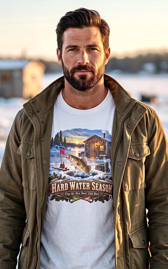 Hard Water Season Ice Fishing Tee walleye shanty additional view 3