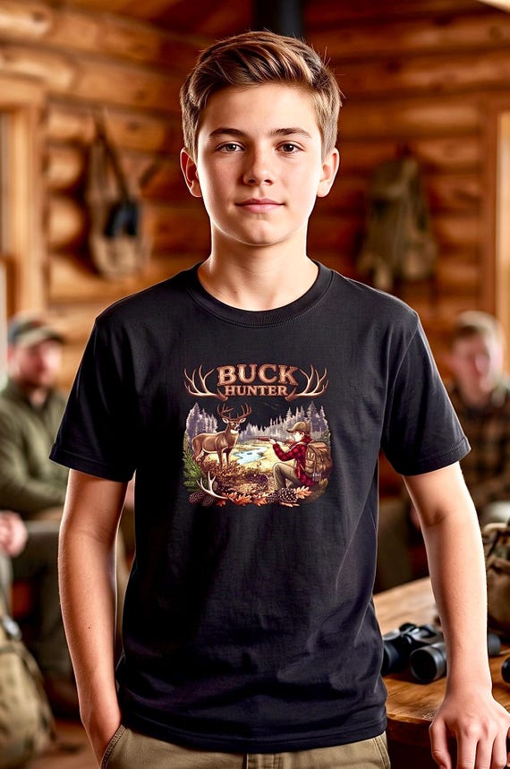 Youth Buck Hunter Shirt, Kids Deer Hunting Graphic Tee additional view 5