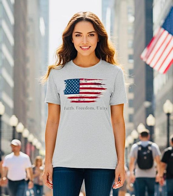 Faith Freedom Unity Distressed American Flag T-Shirt additional view 7