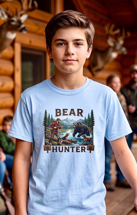 Youth Bear Hunter Shirt, Kids Hunting Graphic Tee additional view 5