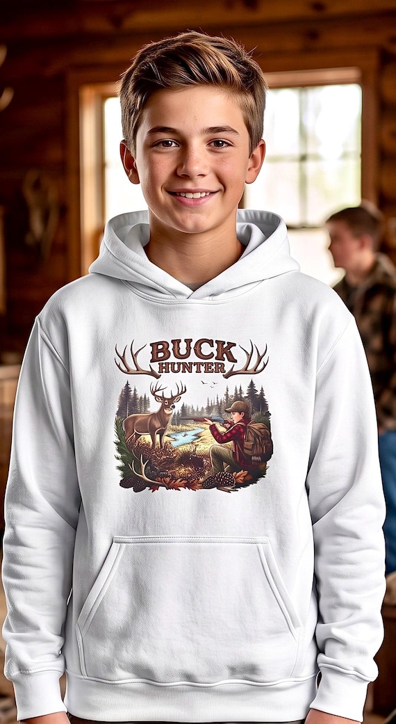 Youth Buck Hunter Hoodie, Kids Deer Hunting Sweatshirt additional view 4