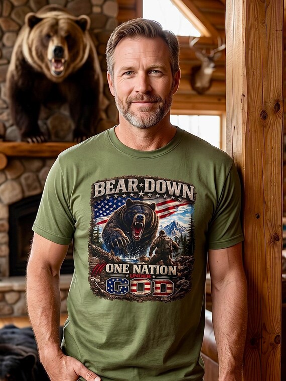 Bear Down One Nation Under God Shirt, Patriotic Bear Hunting Tee additional view 3