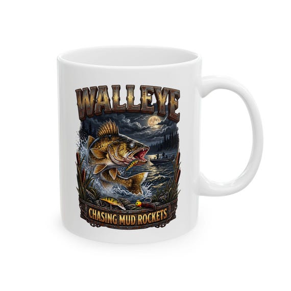 Walleye Chasing Mud Rockets Mug night walleye fishing coffee cup additional view 6