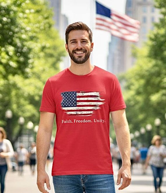 Faith Freedom Unity Distressed American Flag T-Shirt additional view 6