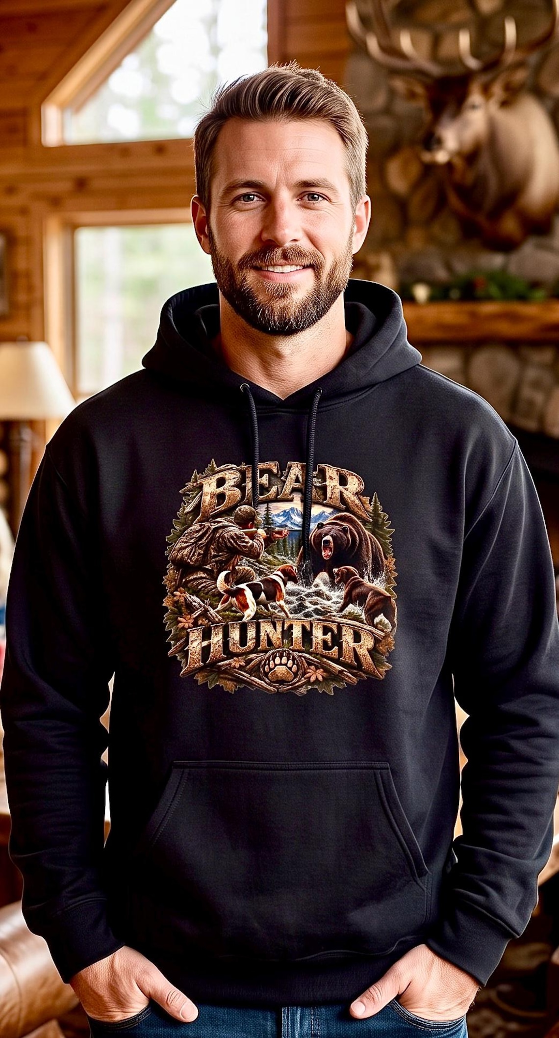 Bear Hunter Hoodie, Black Bear Hunting Sweatshirt product photo