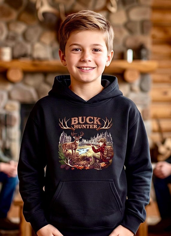 Youth Buck Hunter Hoodie, Kids Deer Hunting Sweatshirt additional view 3