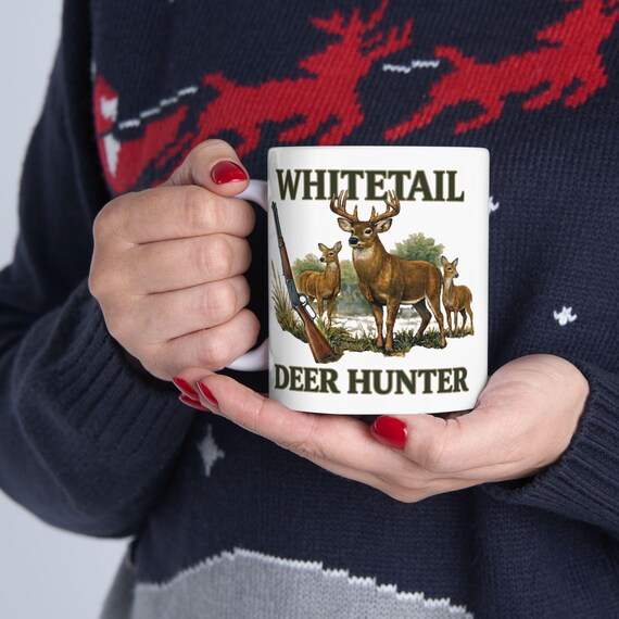 Whitetail Deer Hunter Mug, Buck and Rifle Hunting Coffee Cup additional view 3