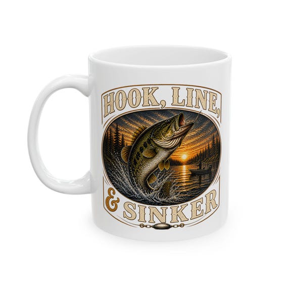 Trophy Bass Fishing Mug, Hook Line and Sinker Lake Sunset Coffee Cup, Bass Fisherman Gift for Dad Mom, Fishing Birthday Christmas Gift additional view 6