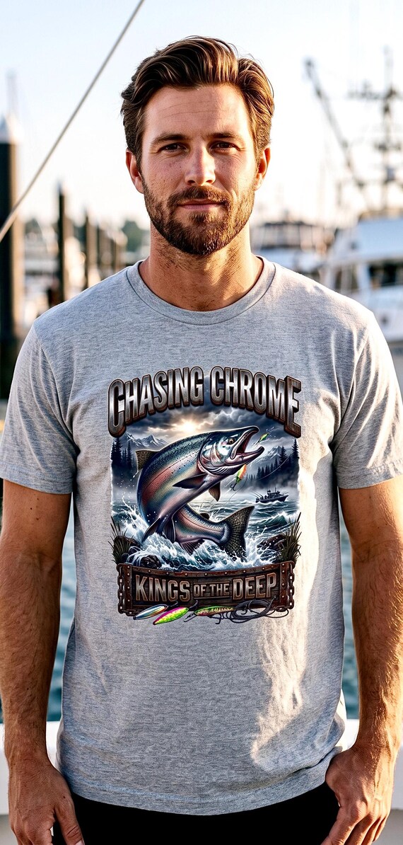 Salmon Chasing Chrome Kings Of The Deep Tee king salmon fishing shirt additional view 7