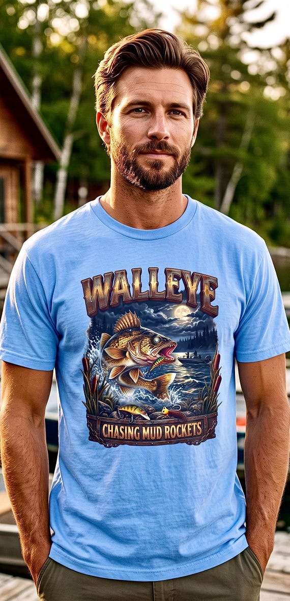 Walleye Chasing Mud Rockets Tee night walleye fishing shirt additional view 7