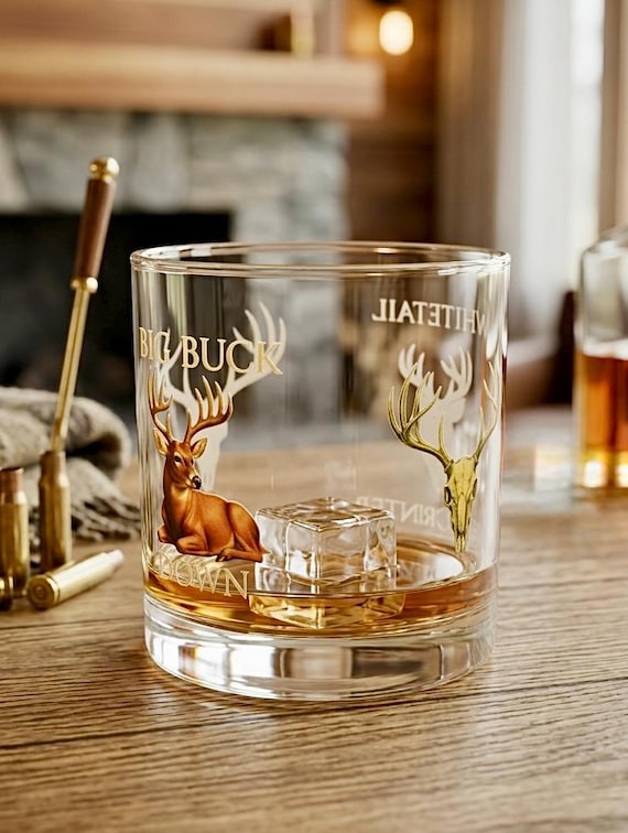 Whitetail Deer Whiskey Rocks Glass, 10oz Hunter Barware additional view 2