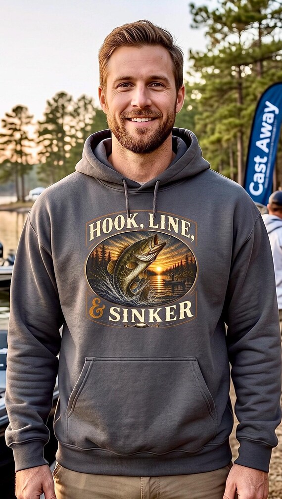 Bass Fishing Hoodie, Hook Line and Sinker Lake Sunset Sweatshirt, Trophy Bass Fisherman Gift for Dad Mom, Fishing Birthday Christmas Gift additional view 4