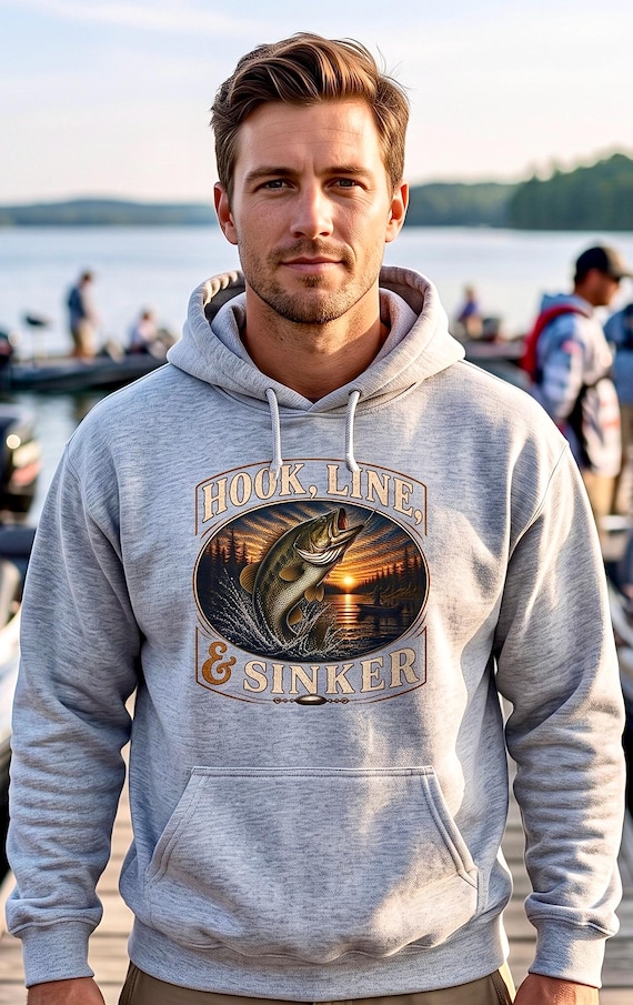 Bass Fishing Hoodie, Hook Line and Sinker Lake Sunset Sweatshirt, Trophy Bass Fisherman Gift for Dad Mom, Fishing Birthday Christmas Gift additional view 6